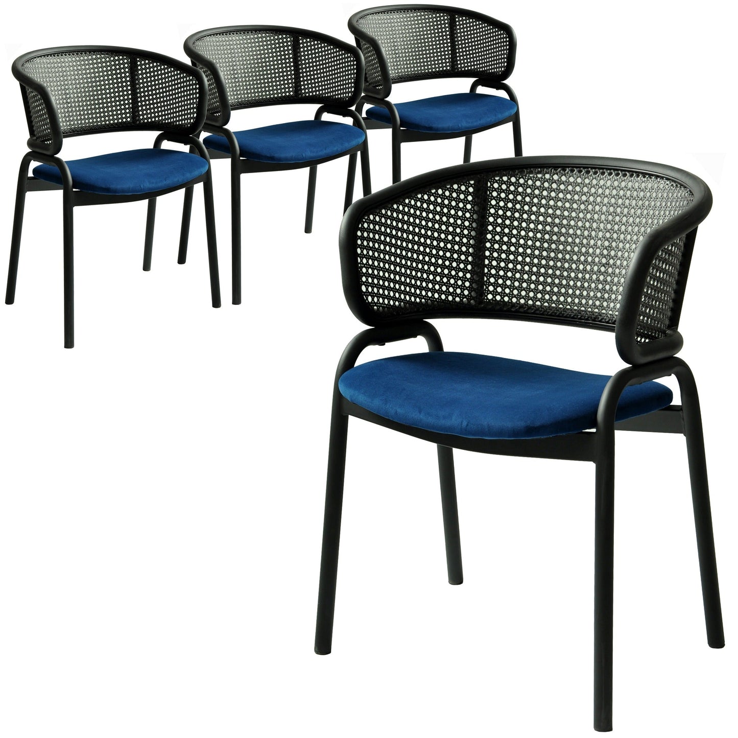 Ervilla Dining Armchair with Black Steel Legs and Black Wicker Back Set of 4