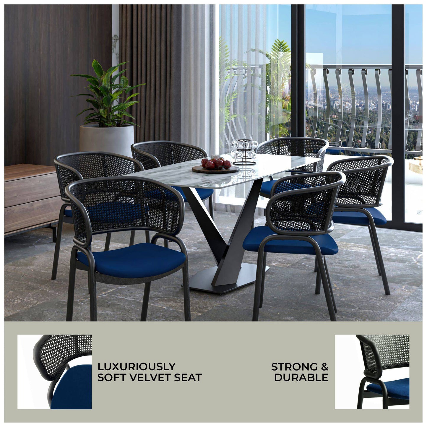 Ervilla Dining Armchair with Black Steel Legs and Black Wicker Back Set of 4