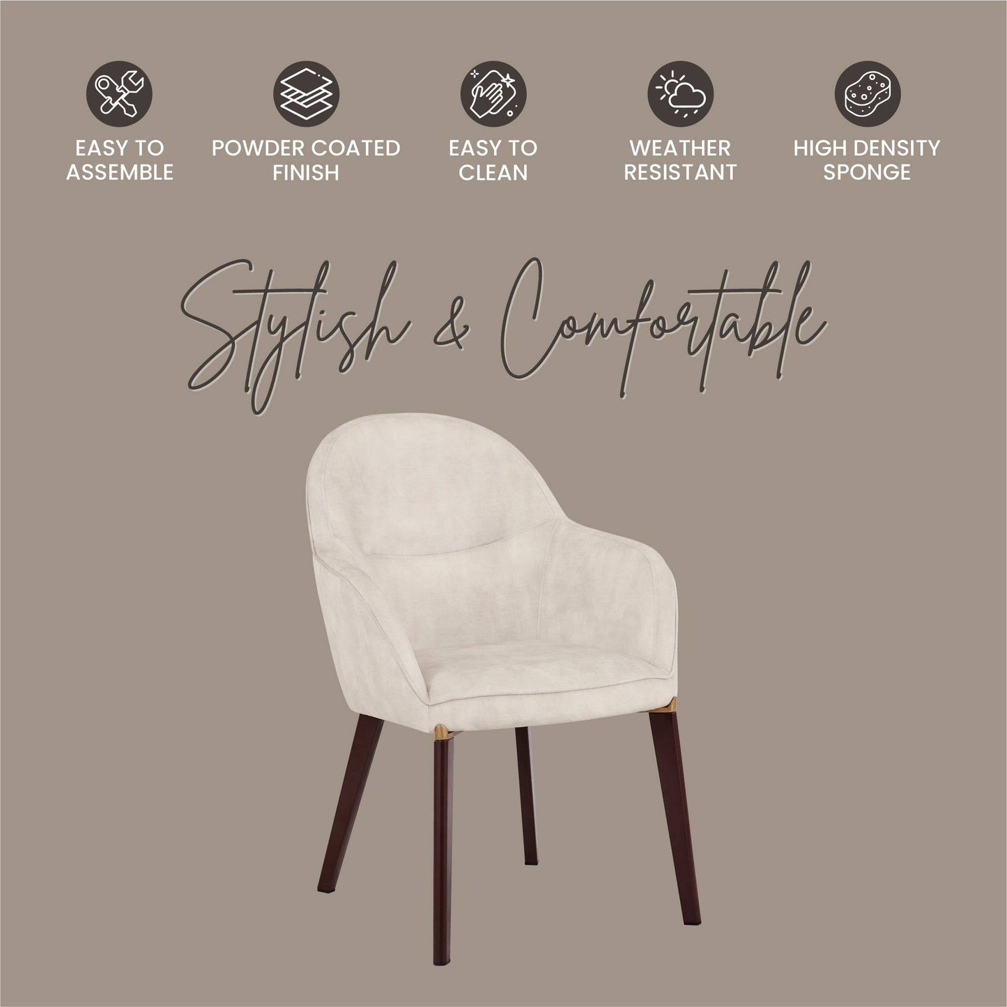 Elias Dining Chair Upholstered in Leather Velvet and Powder Coated Legs Set of 4