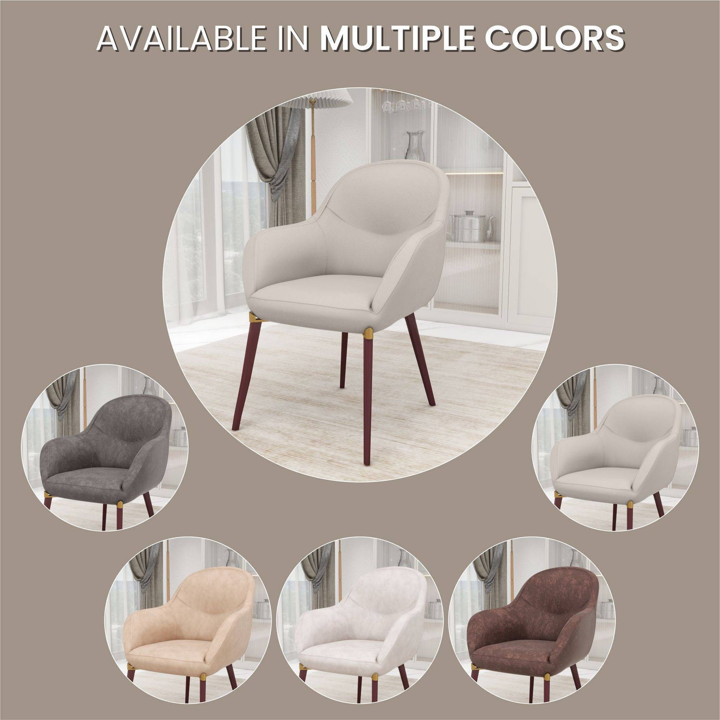 Elias Dining Chair Upholstered in Leather Velvet and Powder Coated Legs Set of 4