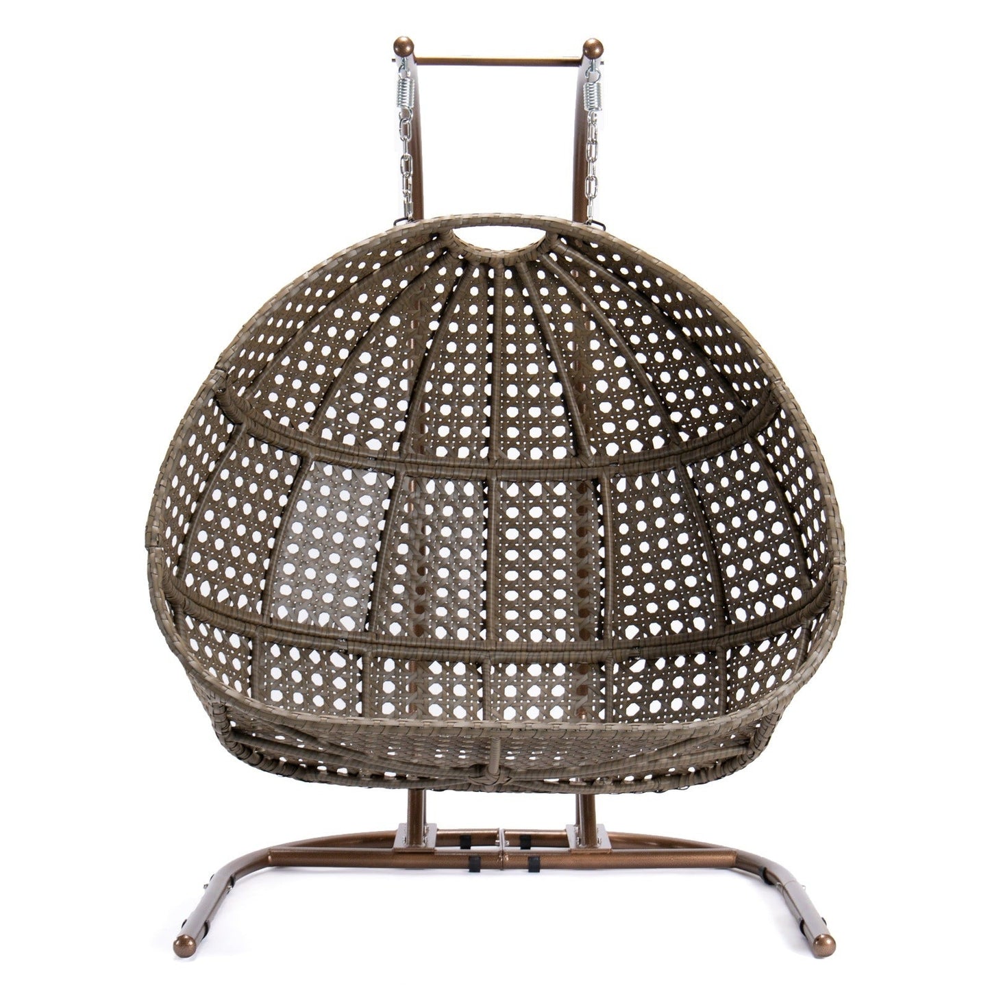 Wicker Hanging Double Egg Beige Swing Chair with an Iron Base
