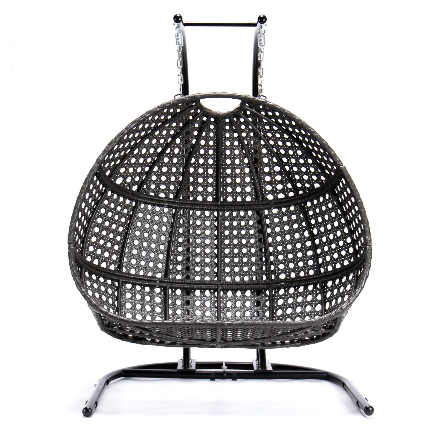 Wicker Hanging Double Egg Charcoal Swing Chair with an Iron Base