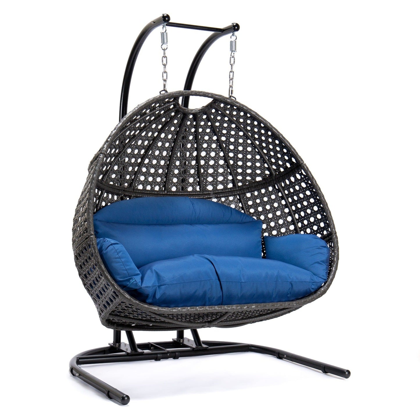 Wicker Hanging Double Egg Charcoal Swing Chair with an Iron Base