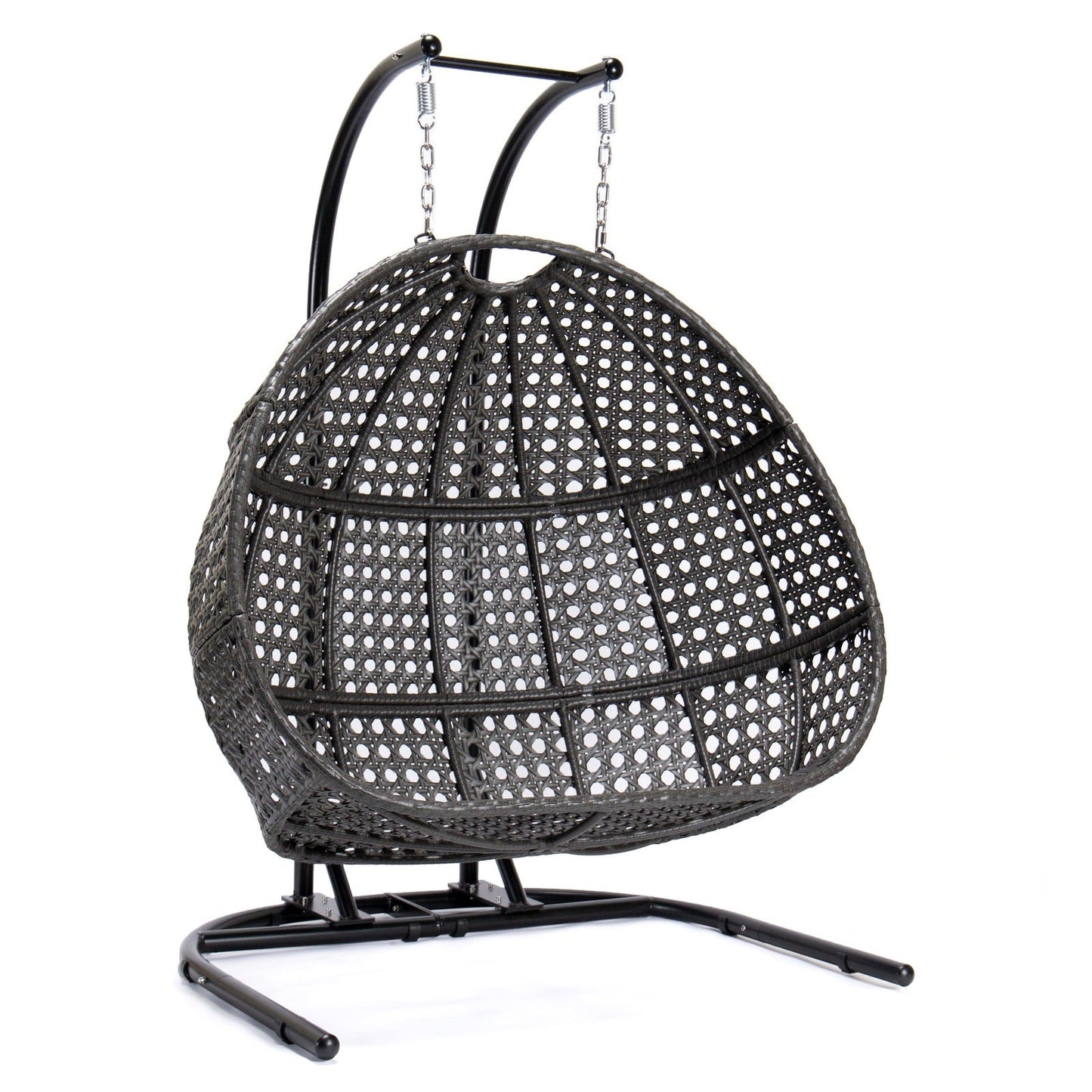 Wicker Hanging Double Egg Charcoal Swing Chair with an Iron Base