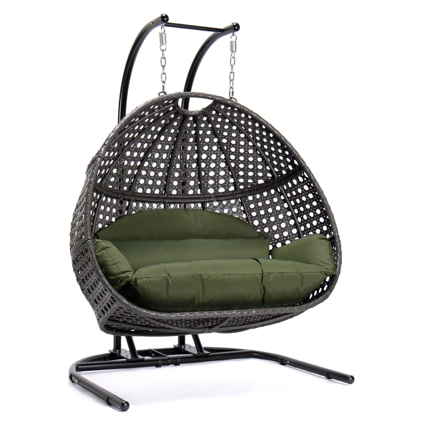 Wicker Hanging Double Egg Charcoal Swing Chair with an Iron Base
