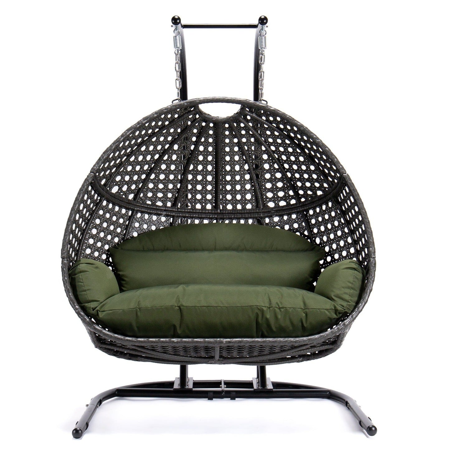 Wicker Hanging Double Egg Charcoal Swing Chair with an Iron Base