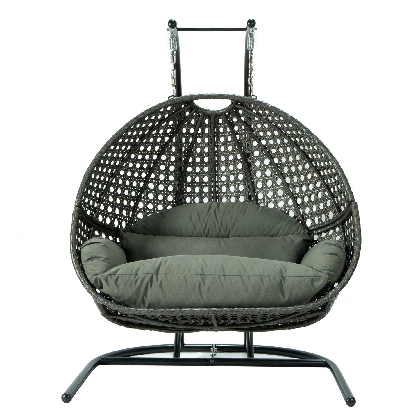 Wicker Hanging Double Egg Charcoal Swing Chair with an Iron Base