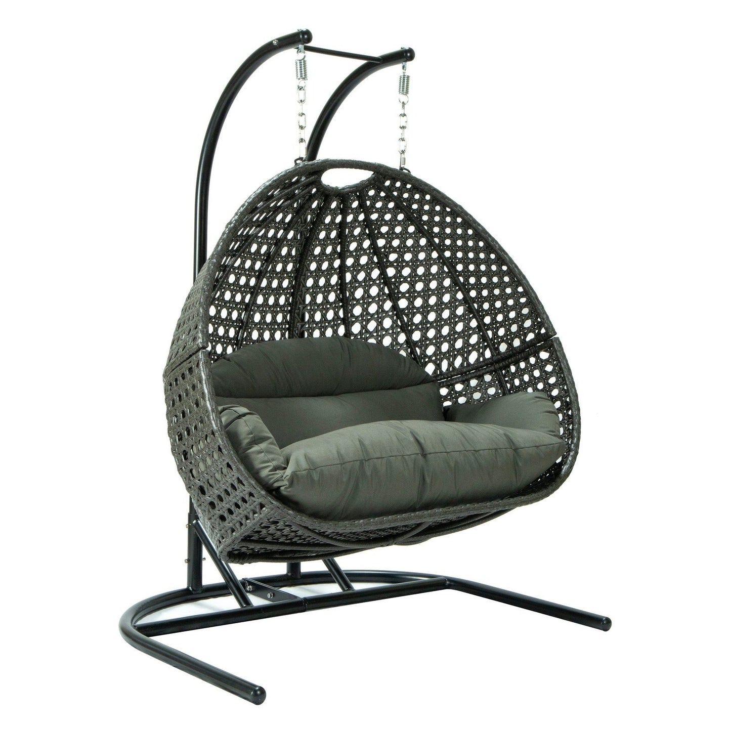 Wicker Hanging Double Egg Charcoal Swing Chair with an Iron Base