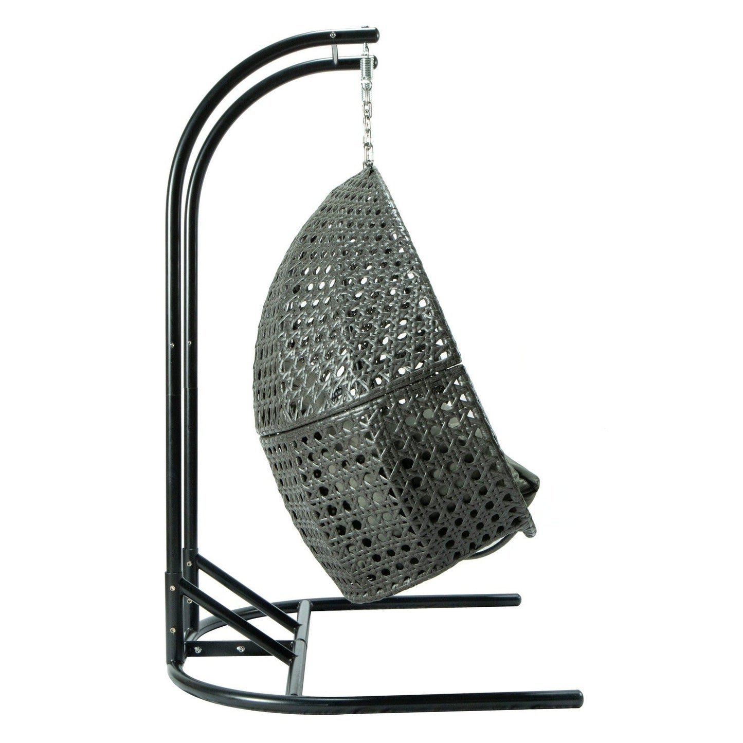 Wicker Hanging Double Egg Charcoal Swing Chair with an Iron Base