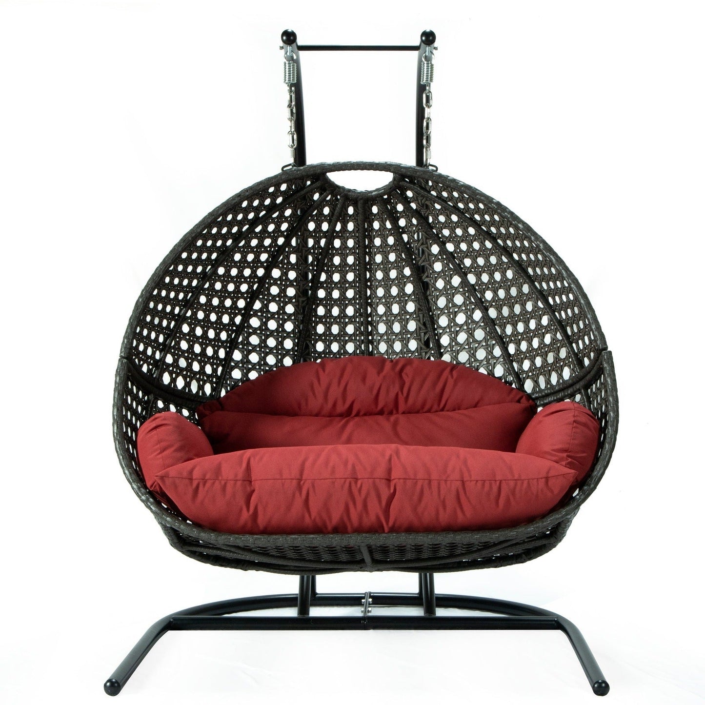 Wicker Hanging Double Egg Charcoal Swing Chair with an Iron Base