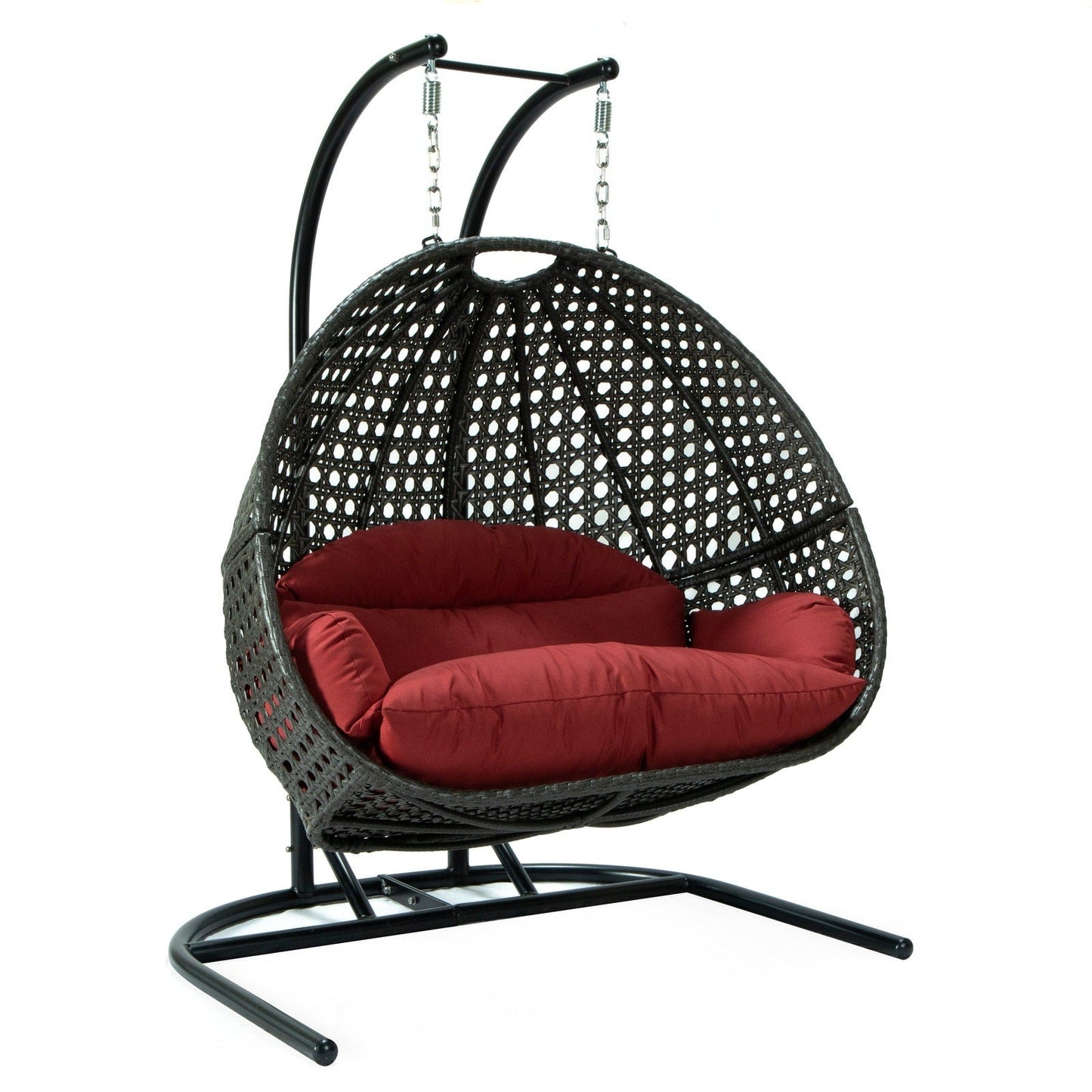 Wicker Hanging Double Egg Charcoal Swing Chair with an Iron Base