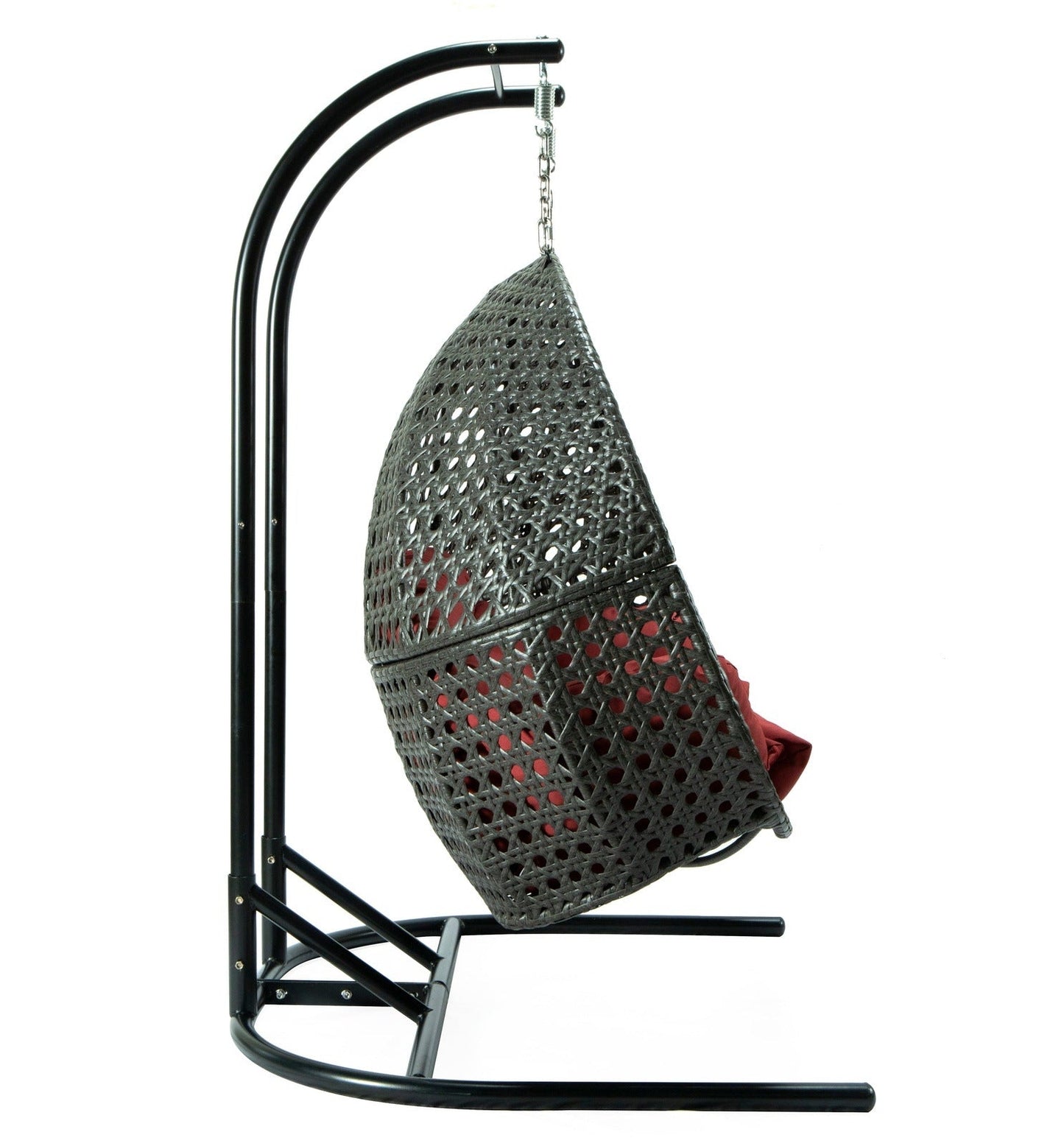 Wicker Hanging Double Egg Charcoal Swing Chair with an Iron Base