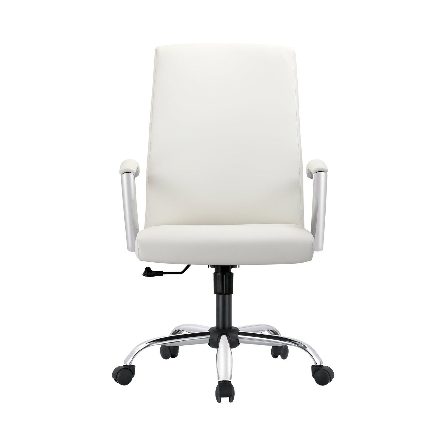 Evander Modern Swivel Office Chair in Faux Leather with Adjustable Height and Silver Frame