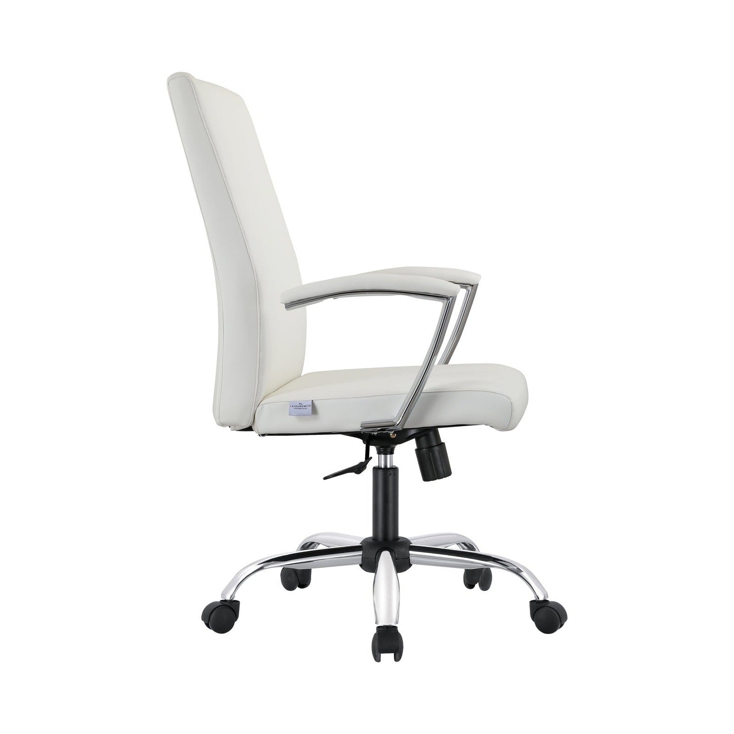 Evander Modern Swivel Office Chair in Faux Leather with Adjustable Height and Silver Frame