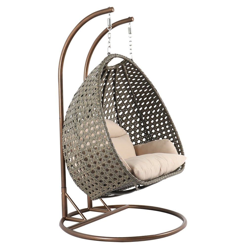 Modern Beige Wicker Hanging Double Seater Egg Swing Chair