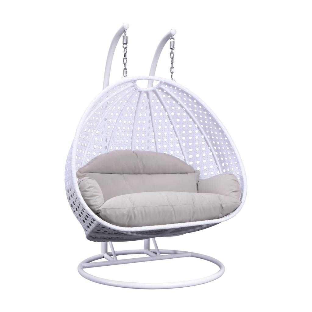 Modern White Wicker Hanging Double Seater Egg Swing Chair