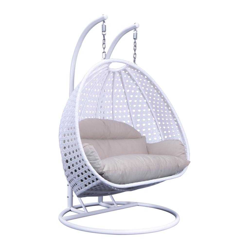 Modern White Wicker Hanging Double Seater Egg Swing Chair