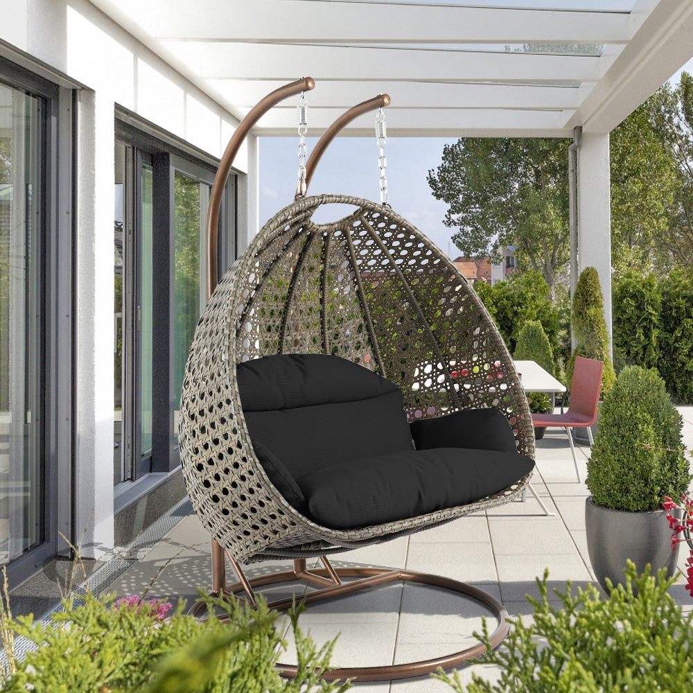 Modern Beige Wicker Hanging Double Seater Egg Swing Chair