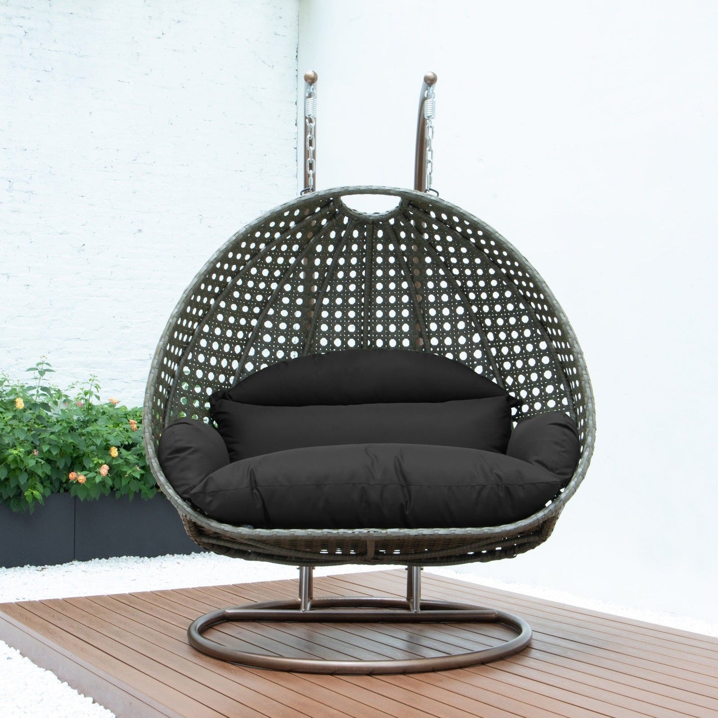 Modern Beige Wicker Hanging Double Seater Egg Swing Chair