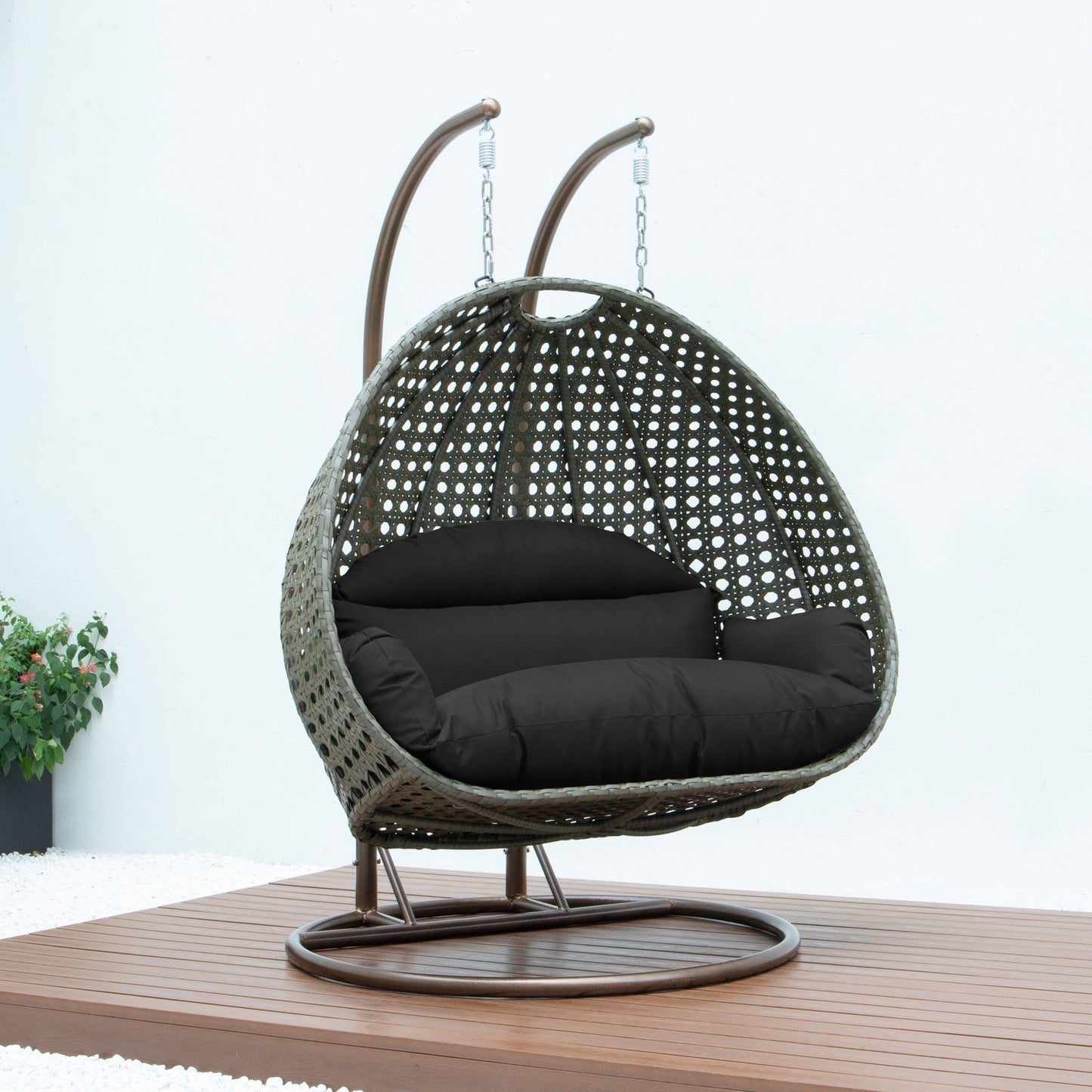 Modern Beige Wicker Hanging Double Seater Egg Swing Chair