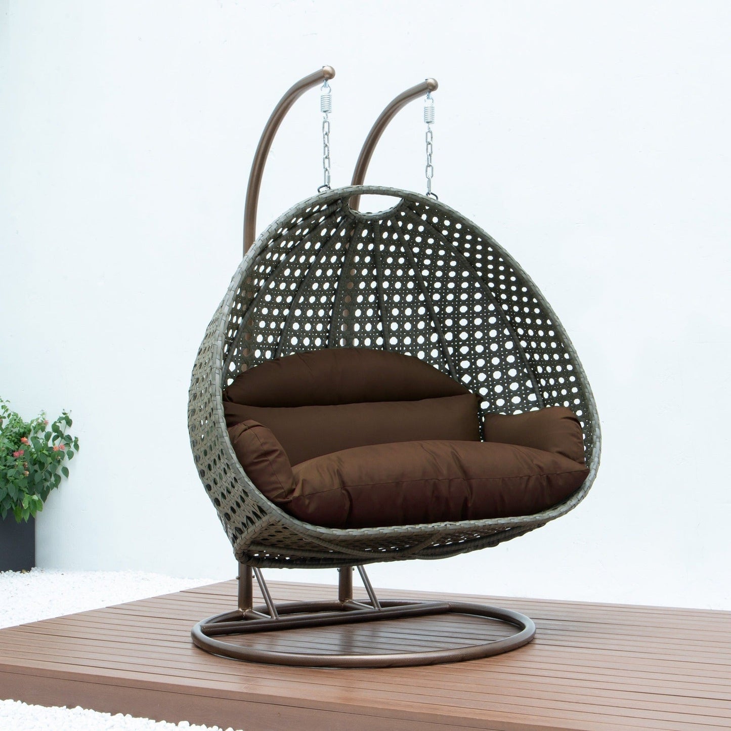 Modern Beige Wicker Hanging Double Seater Egg Swing Chair