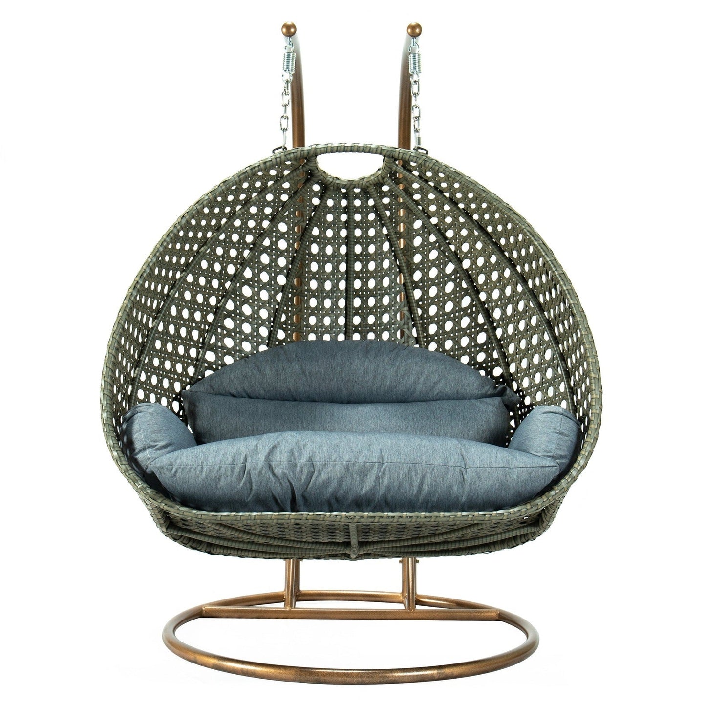 Modern Beige Wicker Hanging Double Seater Egg Swing Chair