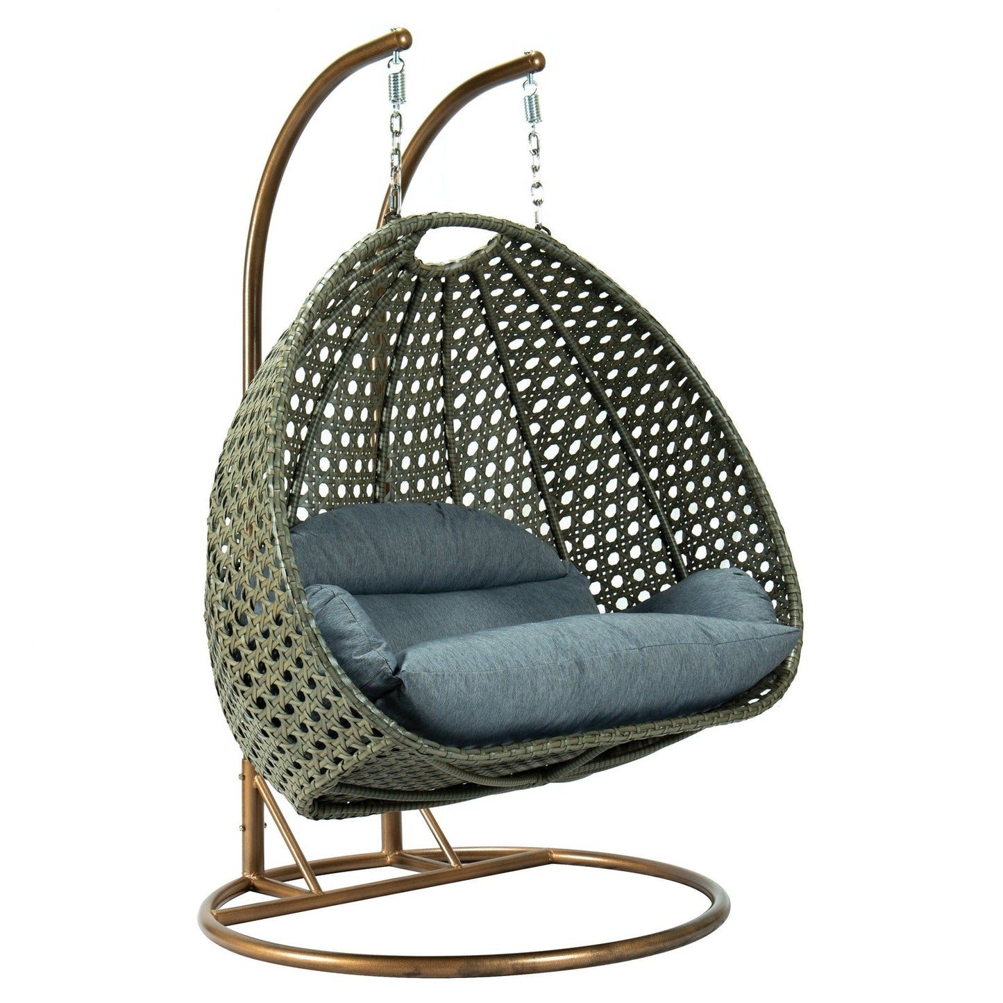 Modern Beige Wicker Hanging Double Seater Egg Swing Chair