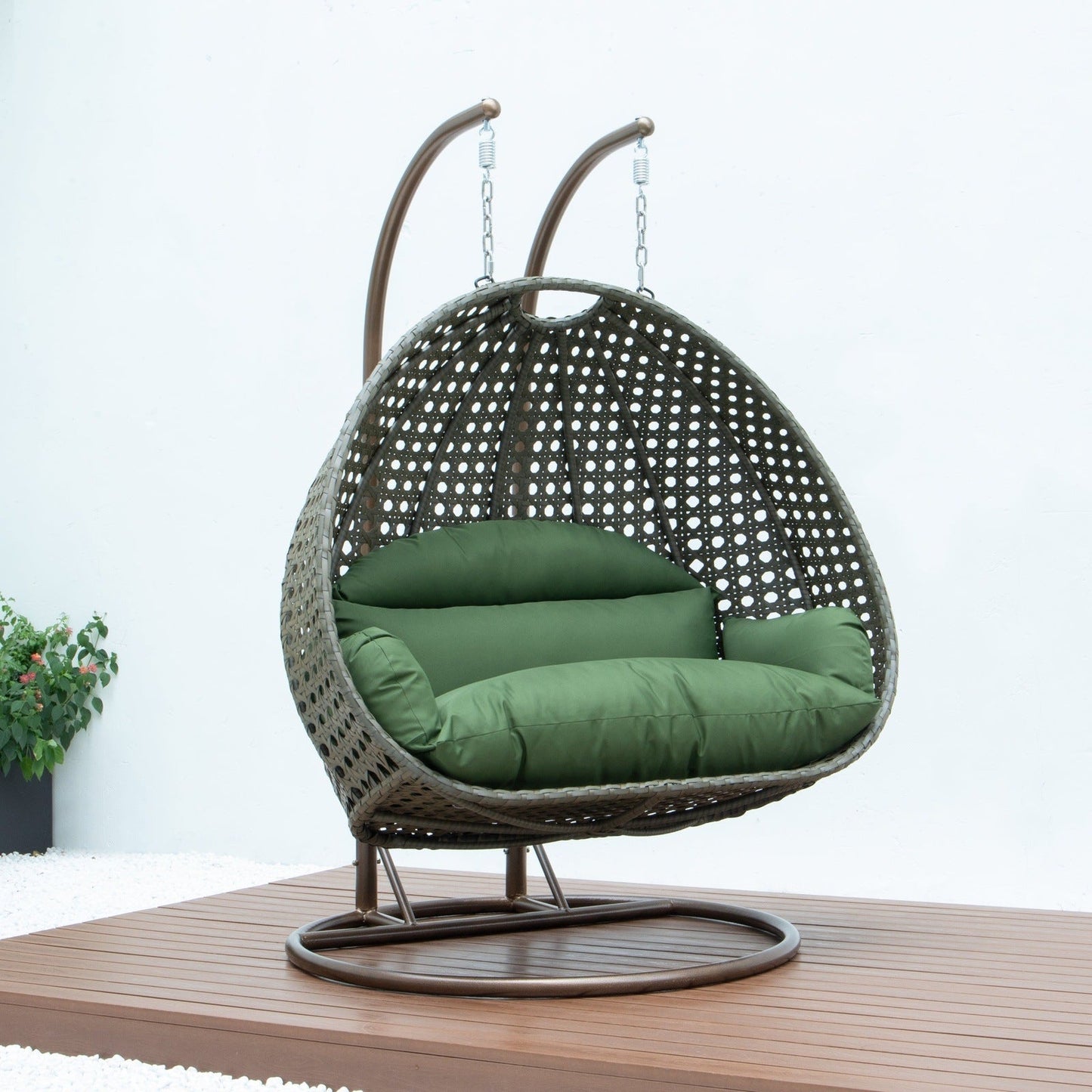 Modern Beige Wicker Hanging Double Seater Egg Swing Chair