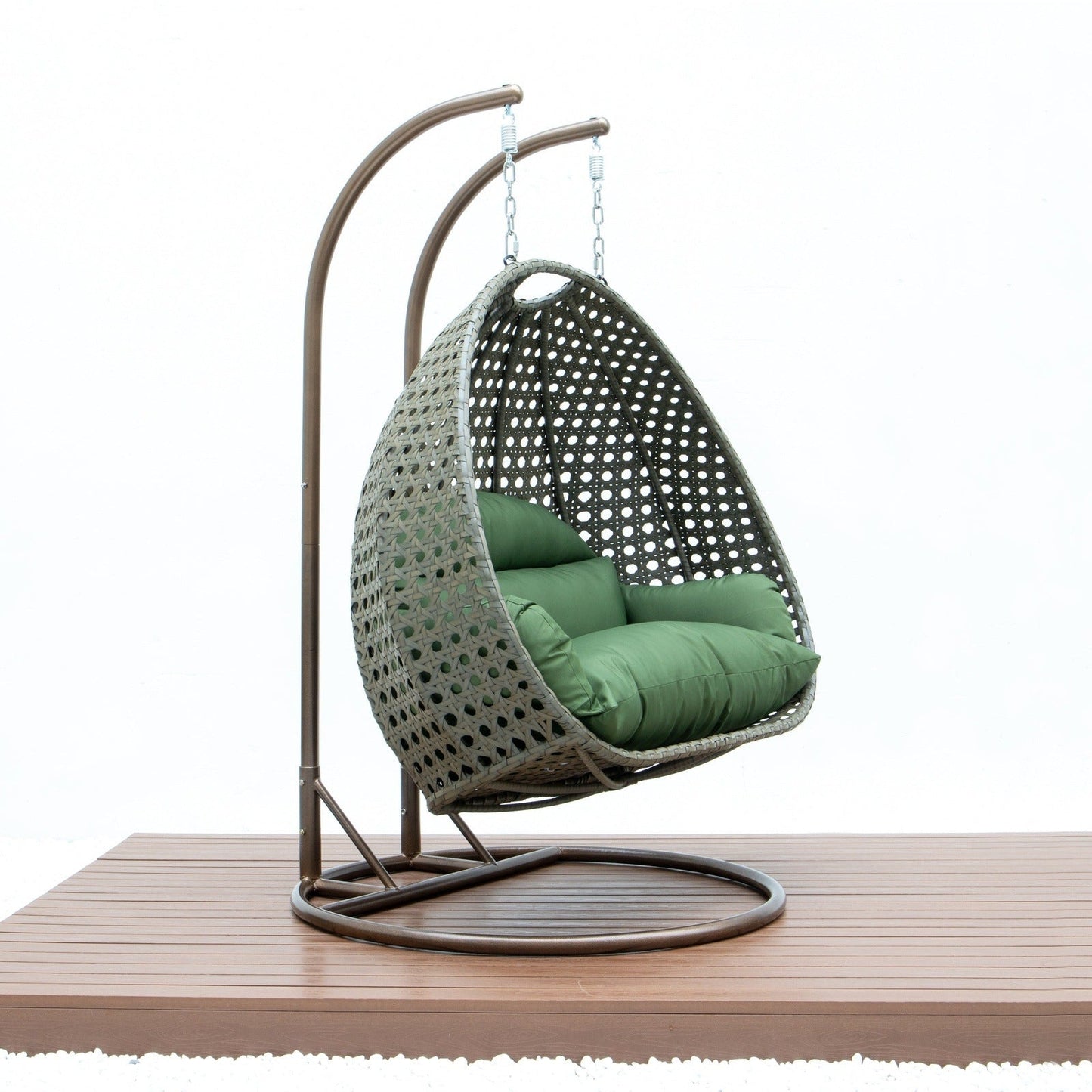Modern Beige Wicker Hanging Double Seater Egg Swing Chair