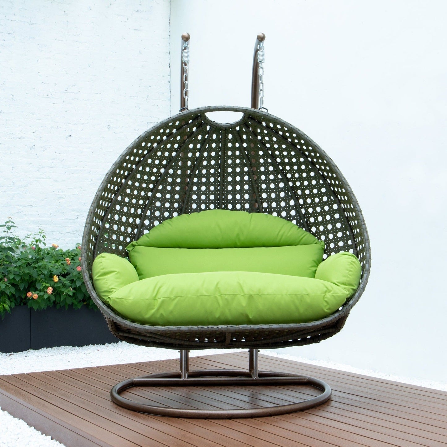 Modern Beige Wicker Hanging Double Seater Egg Swing Chair