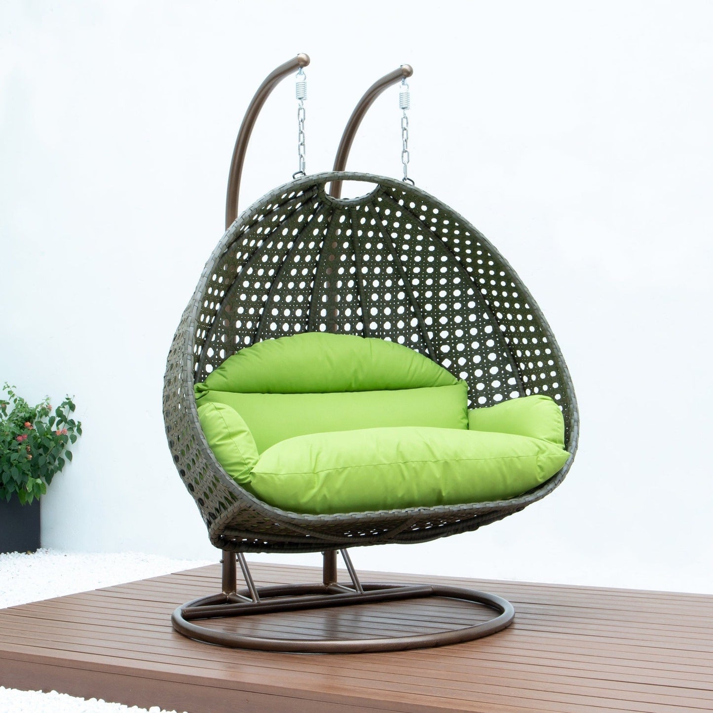 Modern Beige Wicker Hanging Double Seater Egg Swing Chair