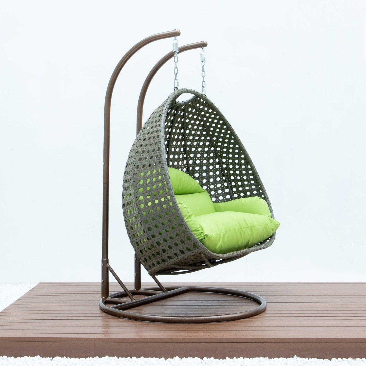Modern Beige Wicker Hanging Double Seater Egg Swing Chair