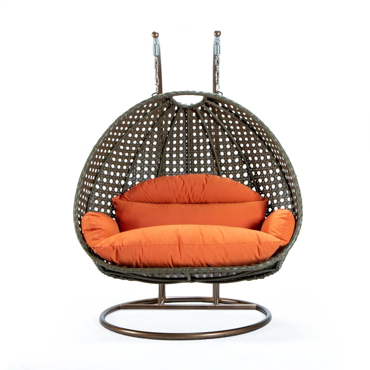 Modern Beige Wicker Hanging Double Seater Egg Swing Chair