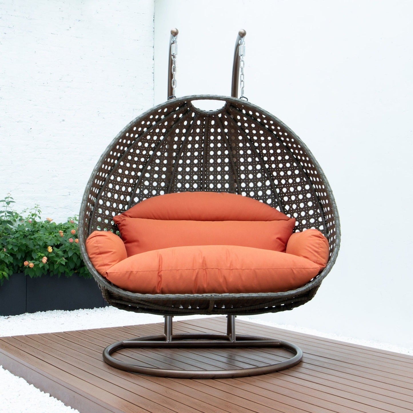 Modern Beige Wicker Hanging Double Seater Egg Swing Chair