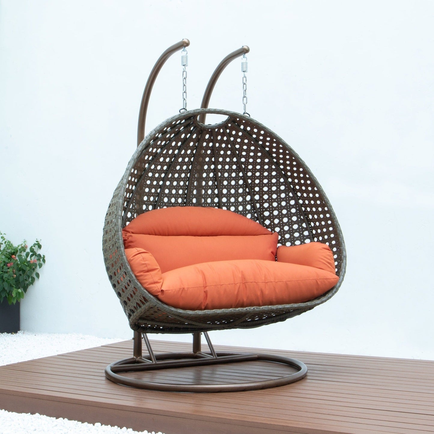 Modern Beige Wicker Hanging Double Seater Egg Swing Chair