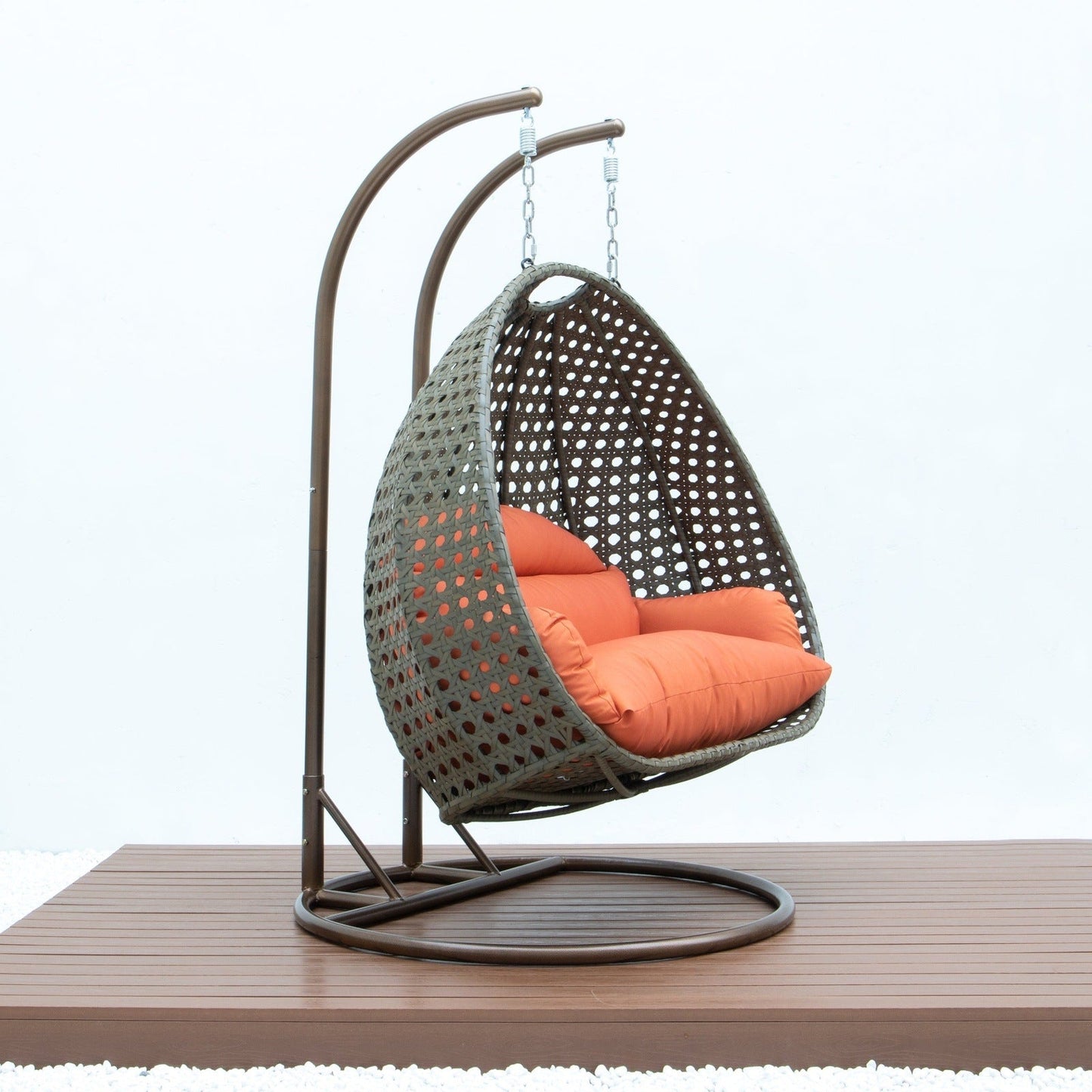 Modern Beige Wicker Hanging Double Seater Egg Swing Chair