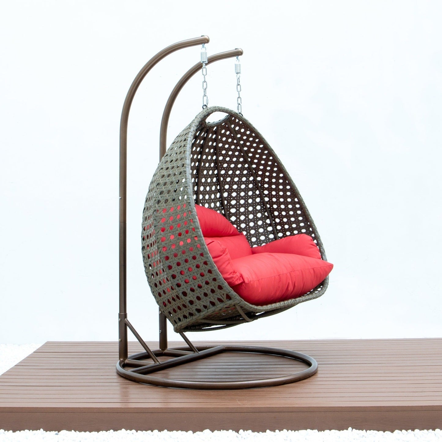 Modern Beige Wicker Hanging Double Seater Egg Swing Chair