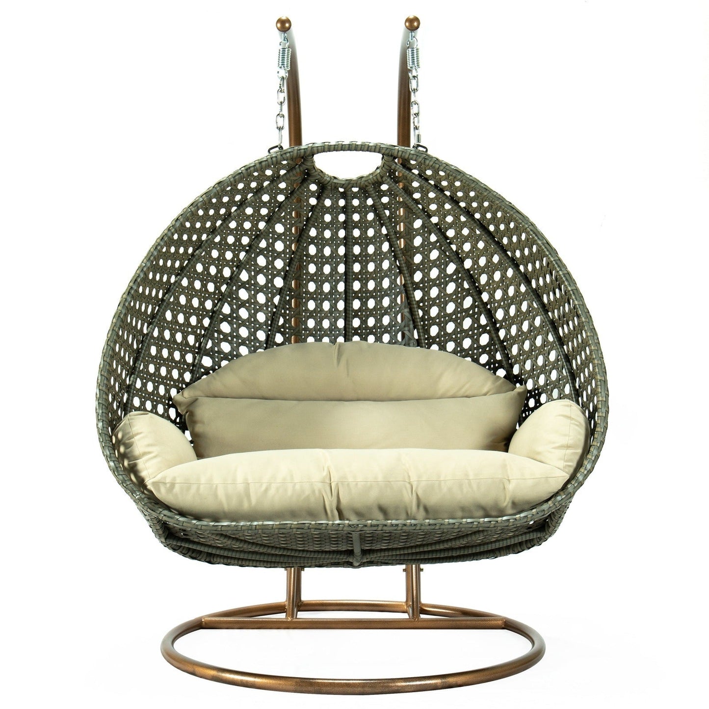 Modern Beige Wicker Hanging Double Seater Egg Swing Chair