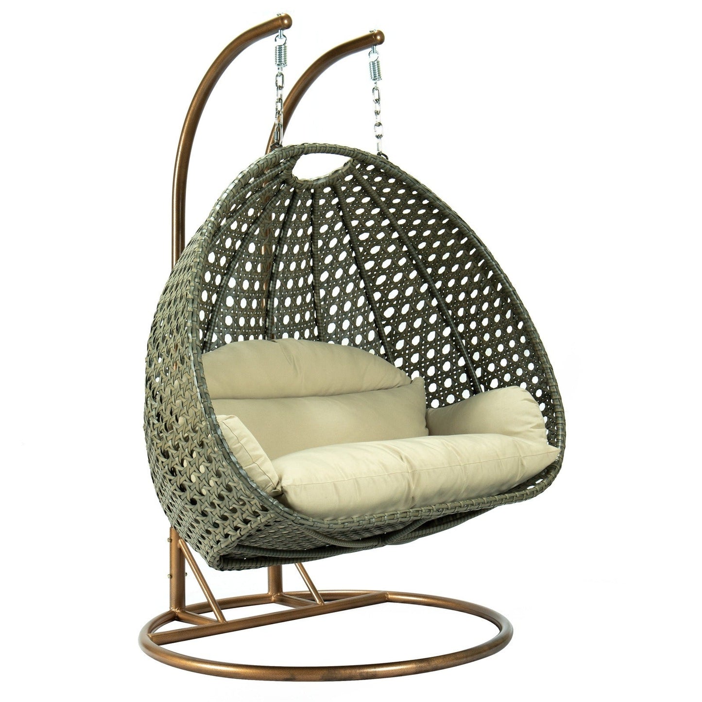 Modern Beige Wicker Hanging Double Seater Egg Swing Chair