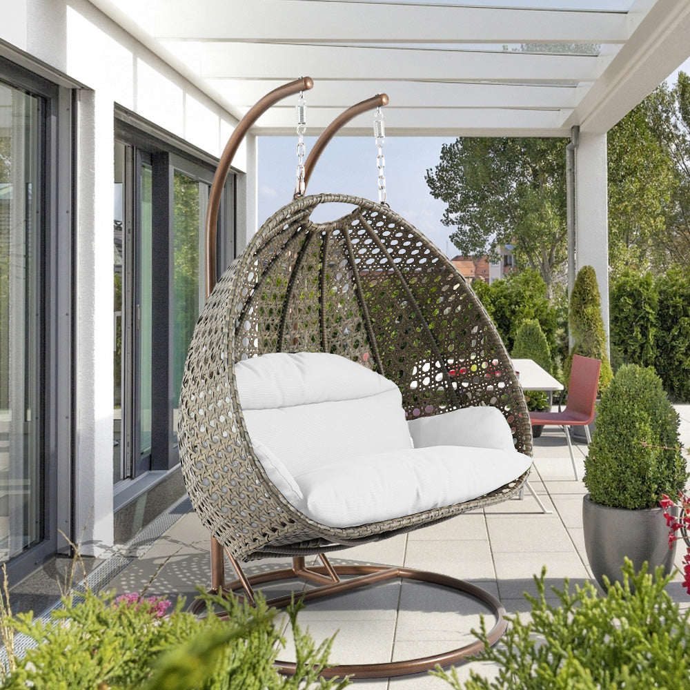 Modern Beige Wicker Hanging Double Seater Egg Swing Chair