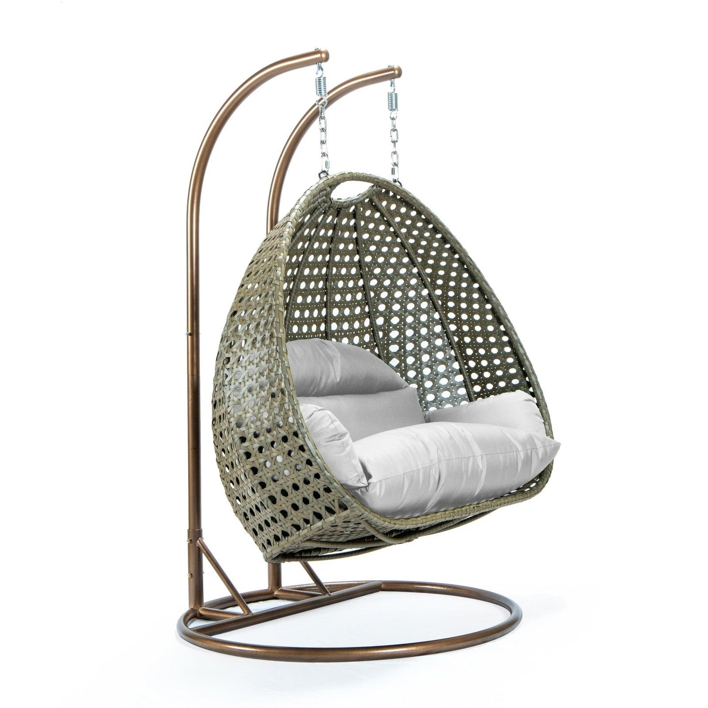 Modern Beige Wicker Hanging Double Seater Egg Swing Chair