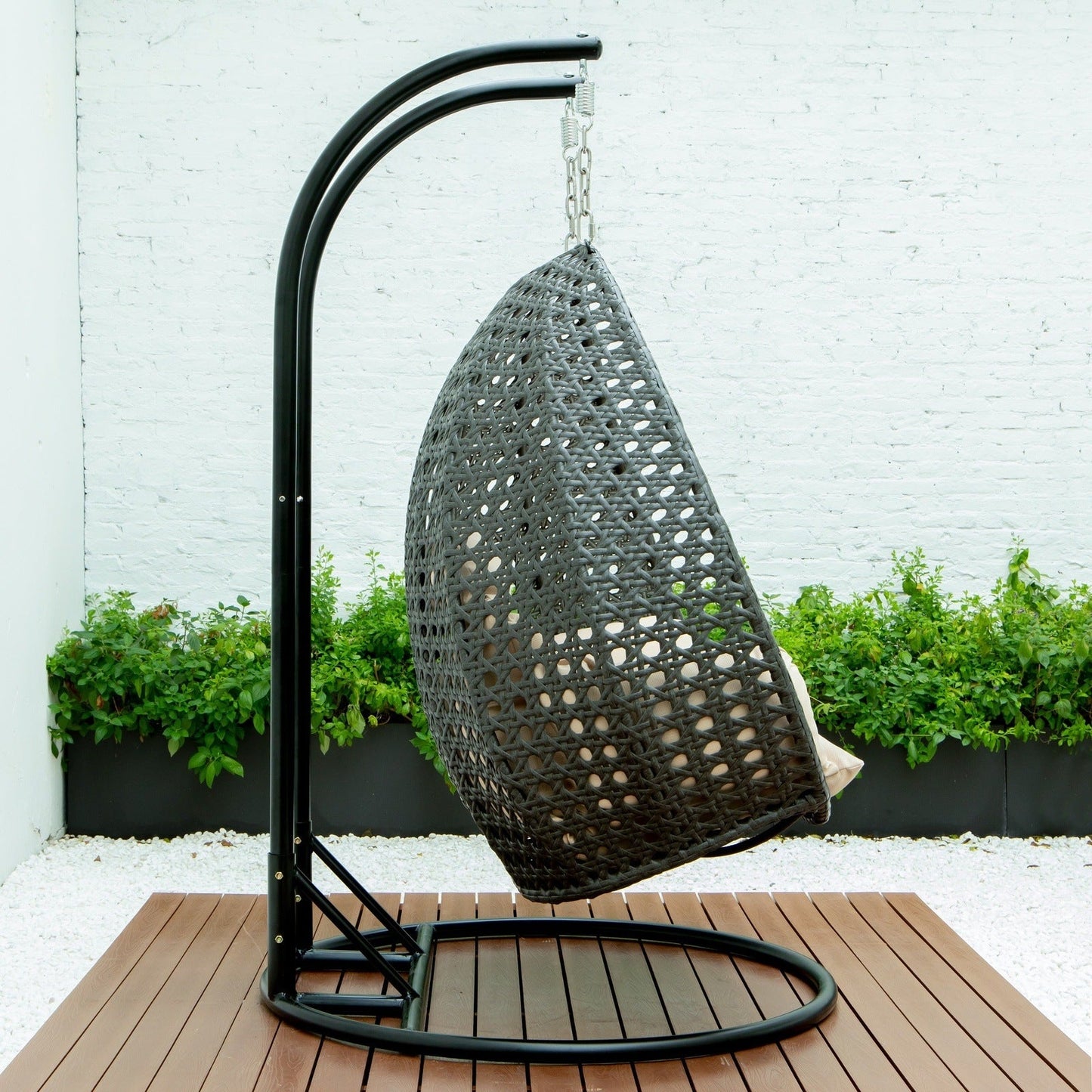 Modern Charcoal Wicker Hanging Double Seater Egg Swing Chair