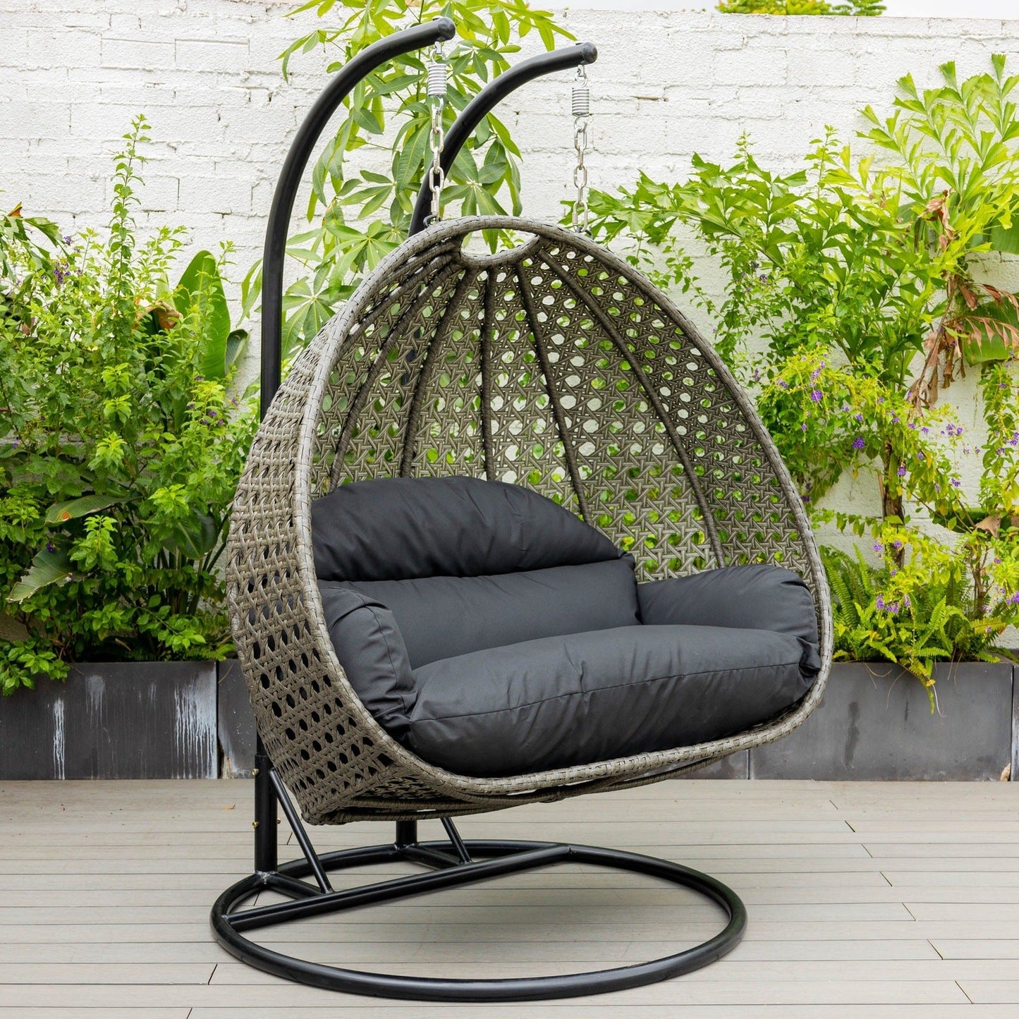 Modern Charcoal Wicker Hanging Double Seater Egg Swing Chair
