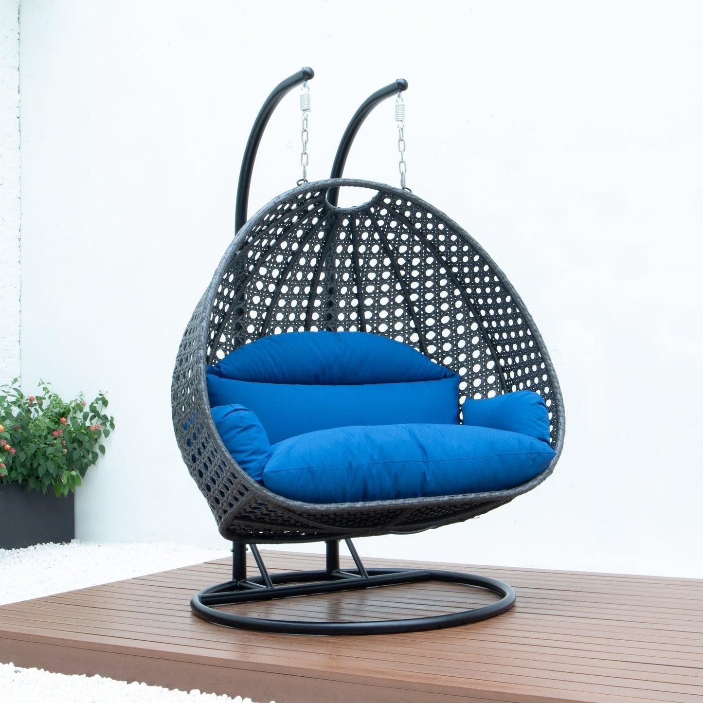 Modern Charcoal Wicker Hanging Double Seater Egg Swing Chair