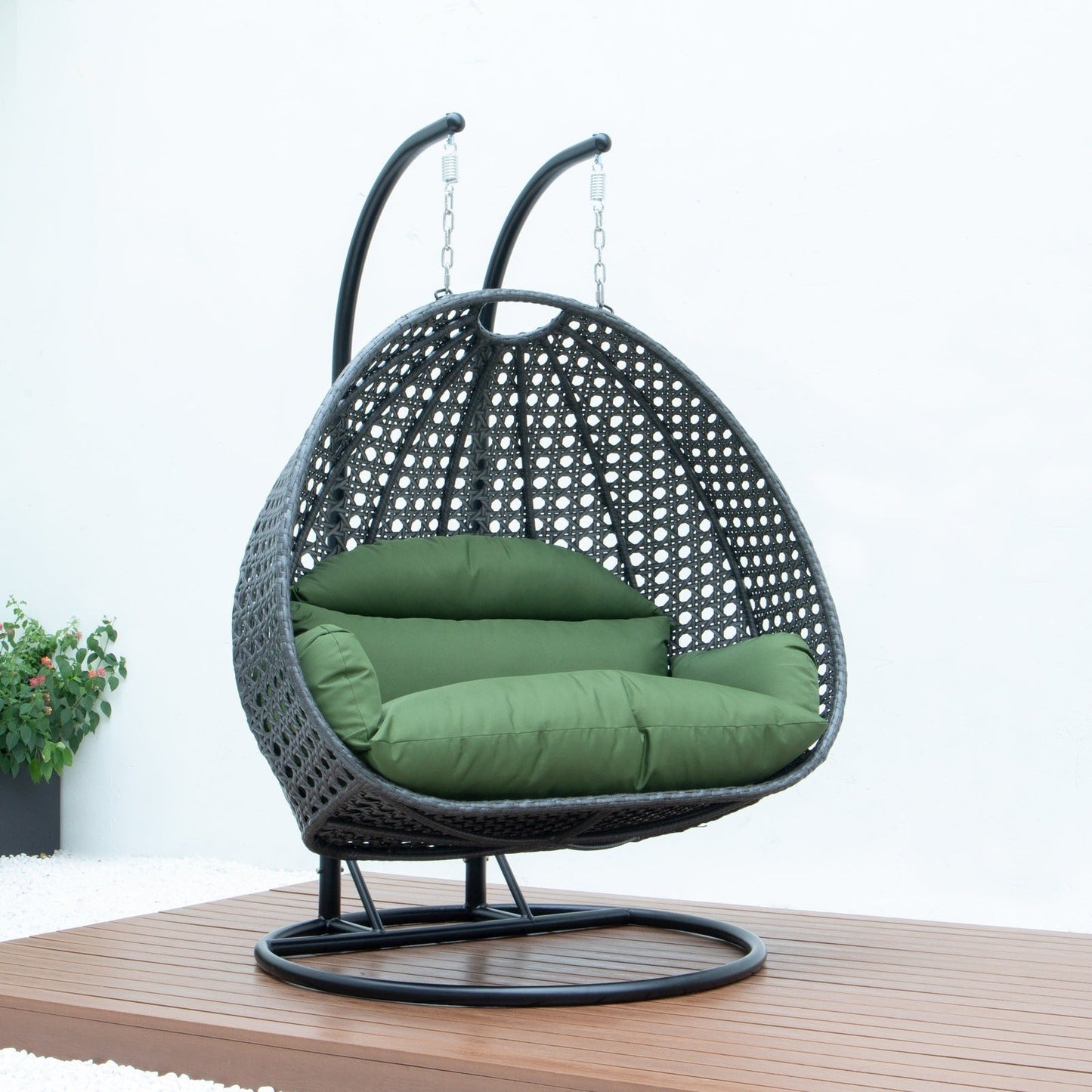 Modern Charcoal Wicker Hanging Double Seater Egg Swing Chair
