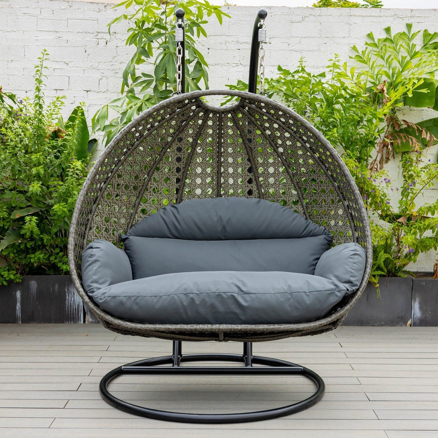 Modern Charcoal Wicker Hanging Double Seater Egg Swing Chair