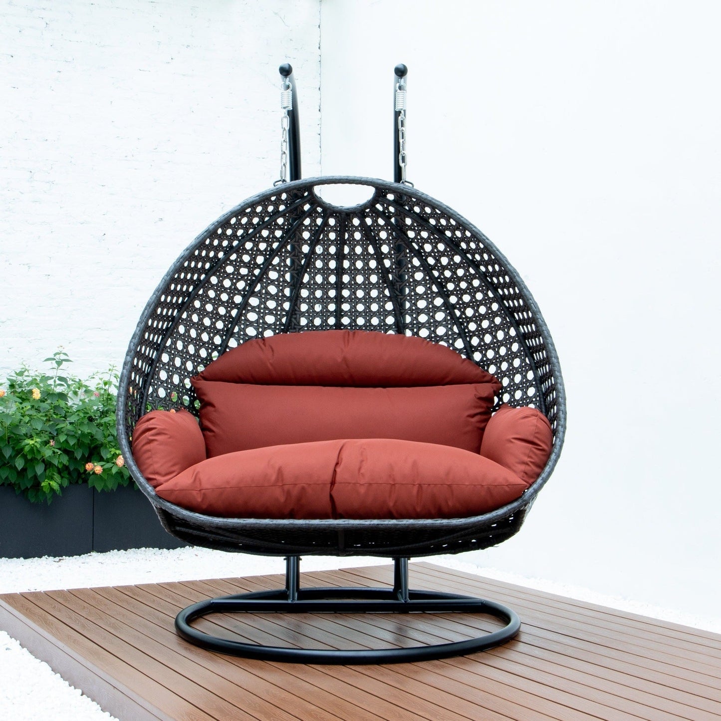 Modern Charcoal Wicker Hanging Double Seater Egg Swing Chair
