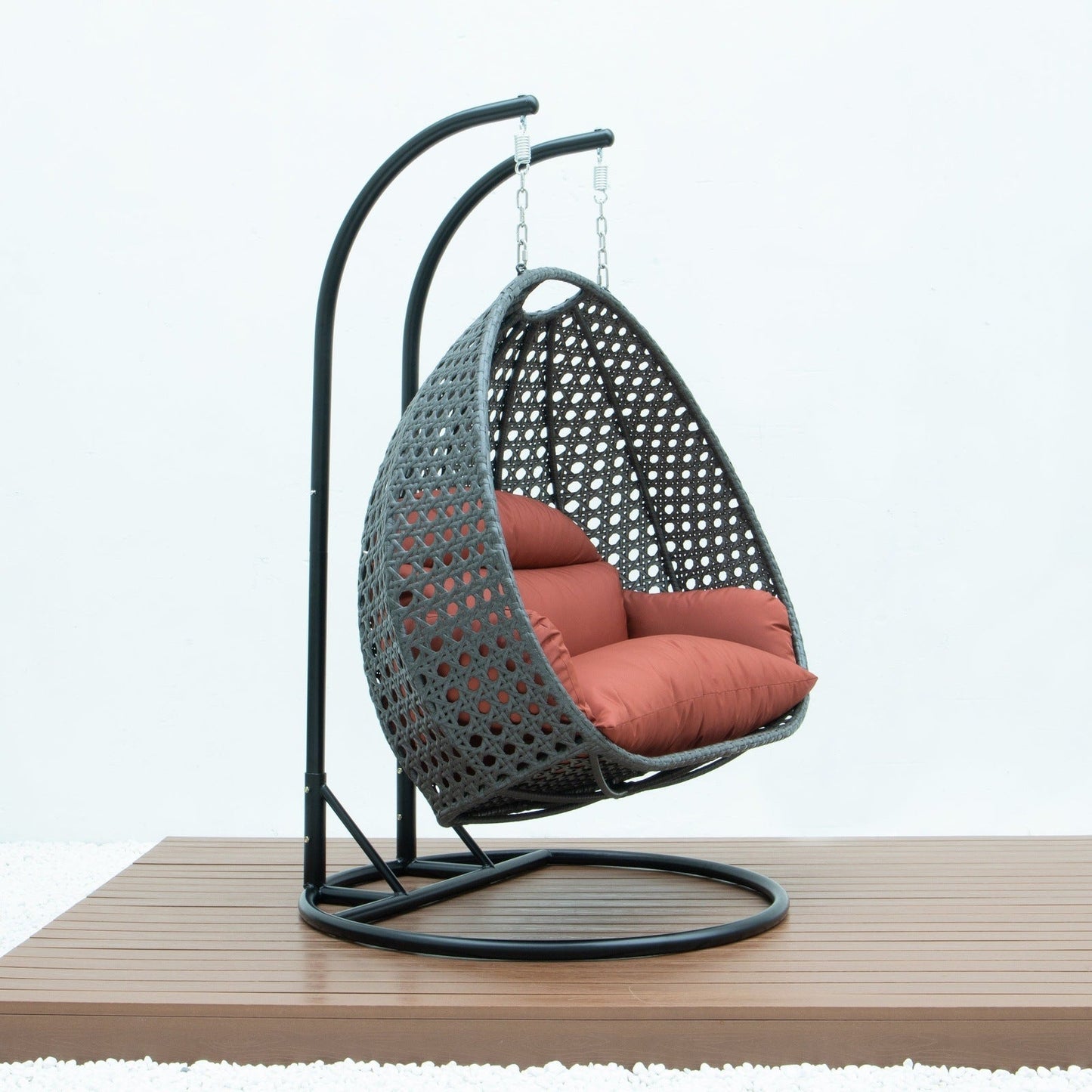 Modern Charcoal Wicker Hanging Double Seater Egg Swing Chair