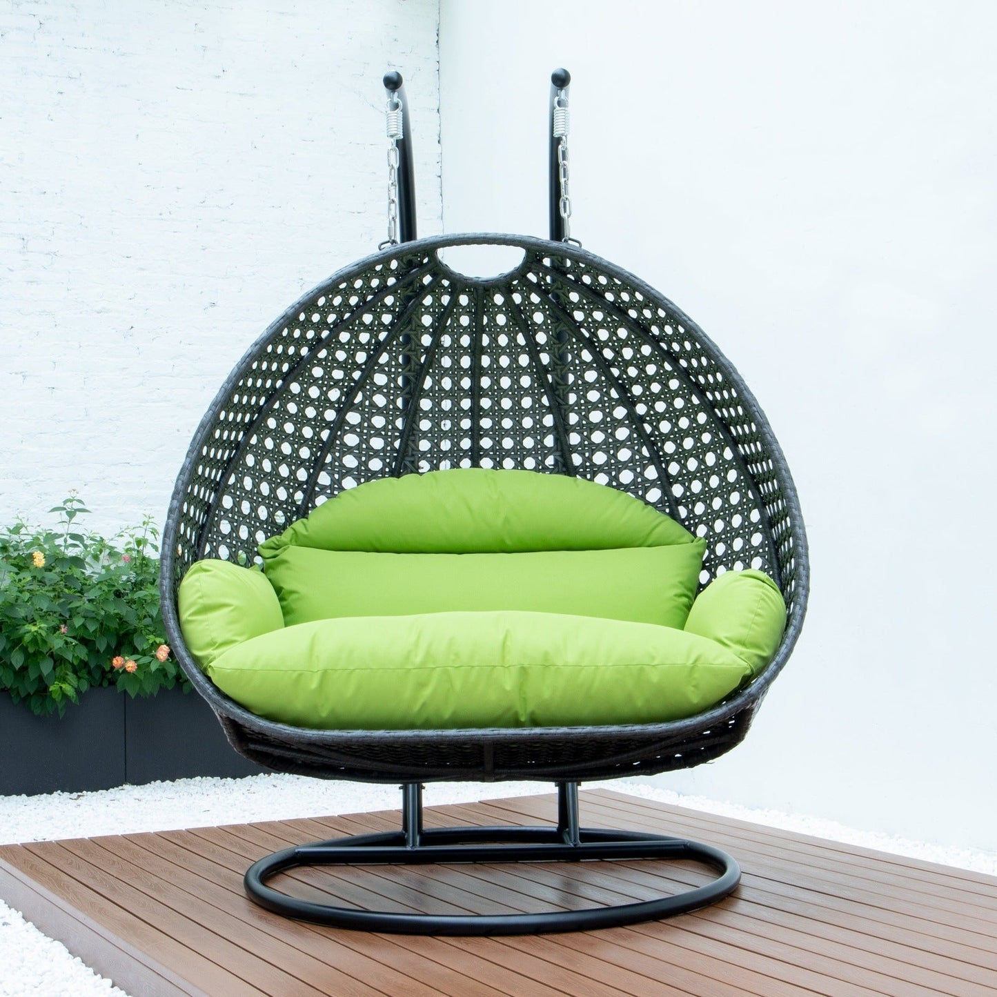 Modern Charcoal Wicker Hanging Double Seater Egg Swing Chair