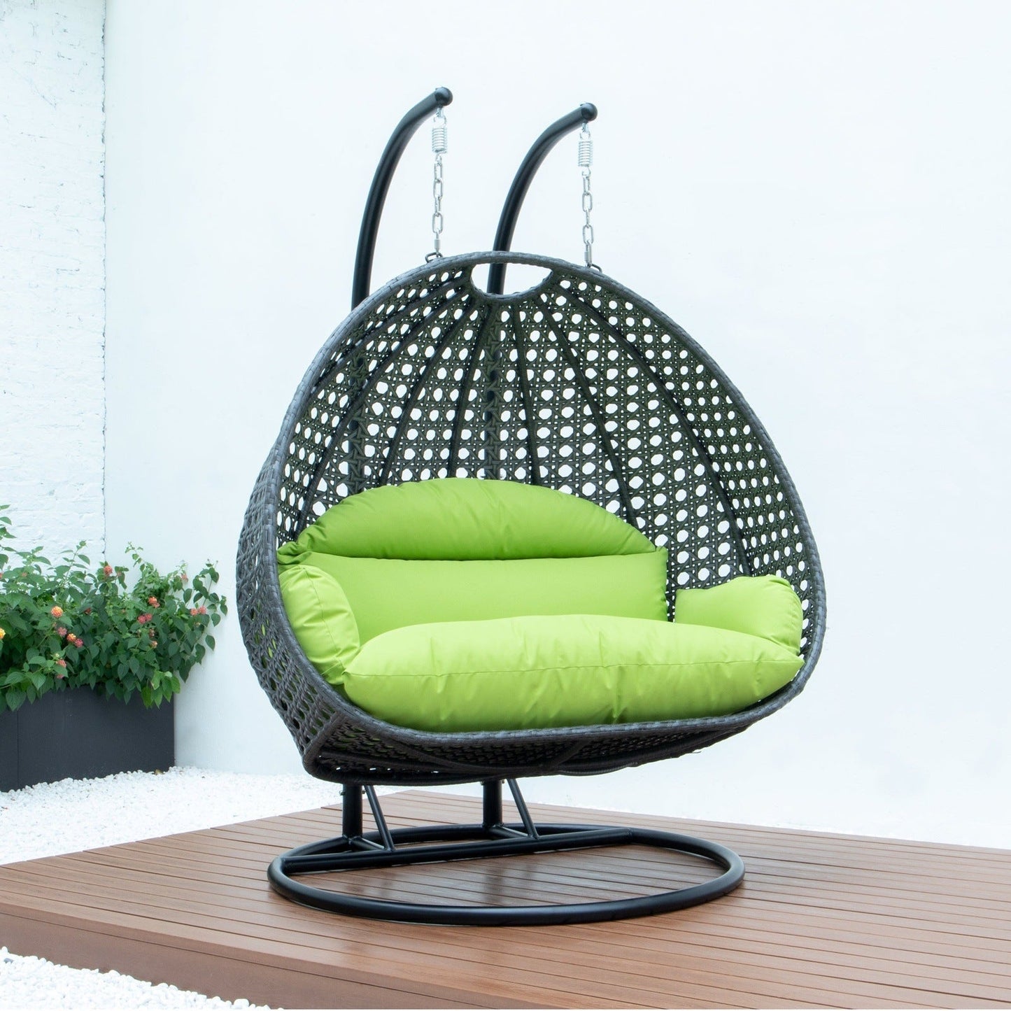 Modern Charcoal Wicker Hanging Double Seater Egg Swing Chair